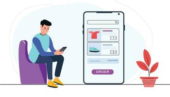 Online order with phone, online shopping flat design vector