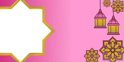 pink Islamic background, with lantern and mandala ornaments. free copy space area. vector template for banner, greeting card for Islamic holidays, eid al-fitr, ramadan, eid al-adha