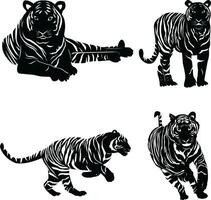 conjunto de Tigre silueta diseño en un blanco antecedentes vector