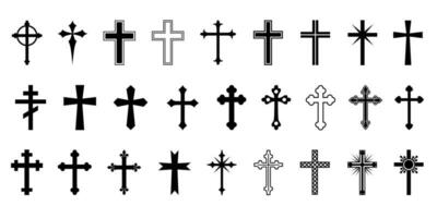 Christian cross vector symbol flat style. Set of different crosses icon