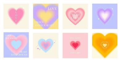 Card with blur colorful gradient hearts set vector