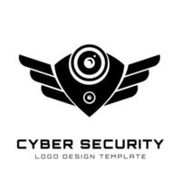 Illustration vector graphic logo design of shield, wings and CCTV Camera. Suitable for cyber security services.