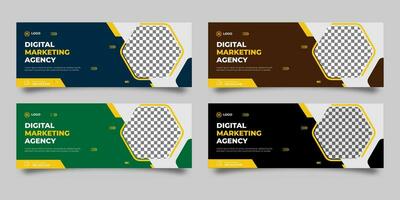 Digital marketing agency template business web banner social media cover design, modern abstract background, Pro Vector