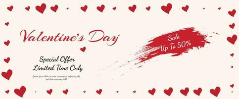 Happy Valentines Day Greetings And Sale Template With Hand Drawn Hearts Frame And Brush Stroke vector