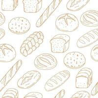 Hand drawn seamless pattern with different type of bread. Baked goods background. Design for bakery, home textile vector