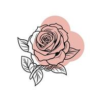 minimalista mano dibujado diseño, decorativo hermosa Rosa y hoja, botánico floral elemento vector