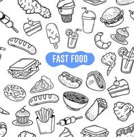 seamless pattern background Hand drawn fast food doodle vector. Set of fast food vector illustration with line design.