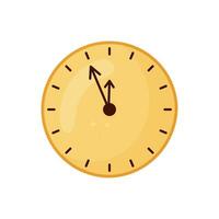 Vector clock, yellow and gold chimes. Isolated flat illustration. Time and New Year dial Color icon.