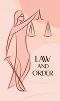 lady of justice in abstract illustration with text law and order, vector design with pink background