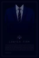 poster template with elegant suit background and symbol of justice, vector design for law firm in blue tones
