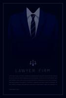 poster template with elegant suit background and symbol of justice, vector design for law firm in blue tones