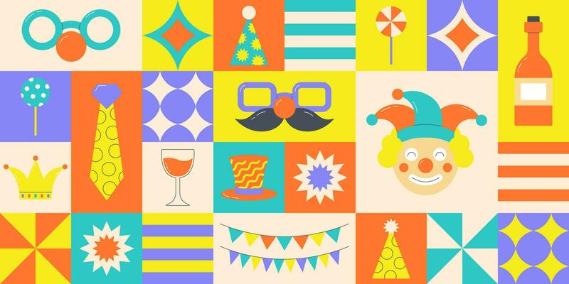 Cute carnival colorful geometric pattern. Purim holiday and festival elements in flat style. Vector illustration