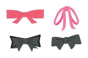 Ribbon and bow hand drawn for element, celebration, illustration, gift and valentine. Doodle style vector