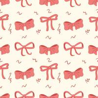 Ribbon and bow hand drawn seamless pattern background for wrapping, wallpaper, backdrop, gift and valentine. Doodle style vector