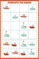 Vector Sudoku lesson for kids with cute ships and a submarine