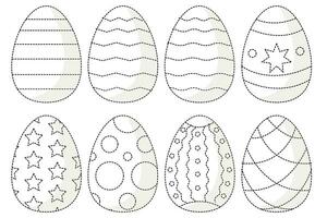 vector set with line graphic Easter eggs with ornament for tracing and painting