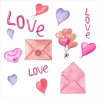 Symbols of Valentines Day. Hearts, valentines, envelope, love, balloons, love letter. vector