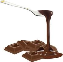 spoon with dark chocolate and bars vector