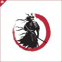 samurai. Japón guerrero con katana césped. vector