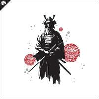 samurai. Japón guerrero con katana césped. vector