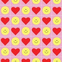 Seamless pattern with hearts and emoticon smile vector
