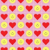 Seamless pattern with hearts and emoticon smile vector