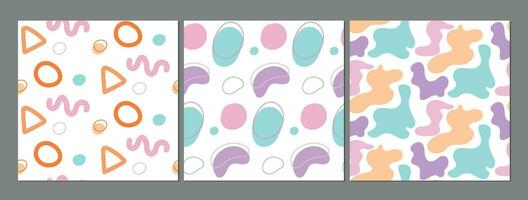 Abstract organic shape art seamless pattern with colorful freehand doodle. Organic shape texture background, simple abstract organic shapes in vintage pastel colors. vector