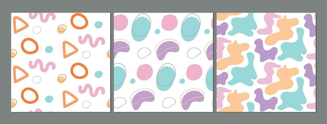 Abstract organic shape art seamless pattern with colorful freehand doodle. Organic shape texture background, simple abstract organic shapes in vintage pastel colors.
