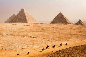 Famous Egyptian Pyramids of Giza. Landscape in Egypt. Pyramid in desert. Africa. Wonder of the World photo