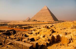 Famous Egyptian Pyramids of Giza. Landscape in Egypt. Pyramid in desert. Africa. Wonder of the World photo