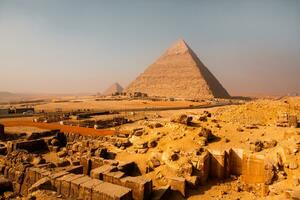 Famous Egyptian Pyramids of Giza. Landscape in Egypt. Pyramid in desert. Africa. Wonder of the World photo