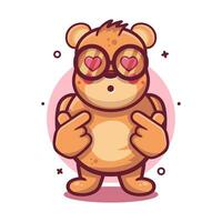 kawaii bear animal character mascot with love sign hand gesture isolated cartoon vector