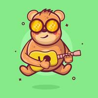 cool bear animal character mascot playing guitar isolated cartoon in flat style design vector