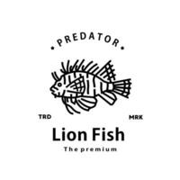 Clásico retro hipster león pescado logo vector contorno monoline Arte icono