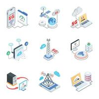 Set of Wireless Network Isometric Icons vector