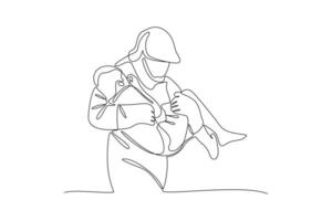 One continuous line drawing of First aid, emergency concept. Doodle vector illustration in simple linear style.