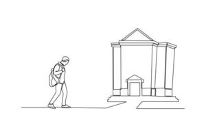 One continuous line drawing of Student life concept. Doodle vector illustration in simple linear style.