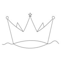 Single line continuous drawing of king crown outline vector illustration