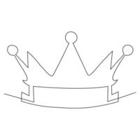 Single line continuous drawing of king crown outline vector illustration