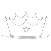 Single line continuous drawing of king crown outline vector illustration