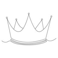 Single line continuous drawing of king crown outline vector illustration