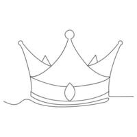 Single line continuous drawing of king crown outline vector illustration