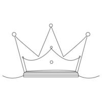 Single line continuous drawing of king crown outline vector illustration