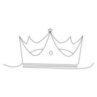 Single line continuous drawing of king crown outline vector illustration