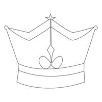 Single line continuous drawing of king crown outline vector illustration