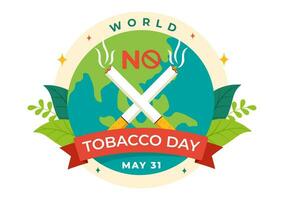 World No Tobacco Day Vector Illustration on 31 May with Stop Smoking and Cigarette Butt because Harm the Lungs in Healthcare Flat Background