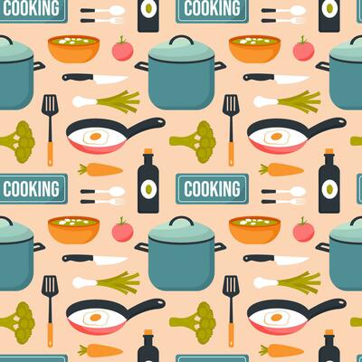 Cooking Equipment Seamless Pattern Design  Illustration in Flat Cartoon Template Hand Drawn