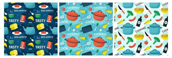 Set of Cooking Equipment Seamless Pattern Design  Illustration in Flat Cartoon Template Hand Drawn vector