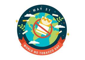 World No Tobacco Day Vector Illustration on 31 May with Stop Smoking and Cigarette Butt because Harm the Lungs in Healthcare Flat Background