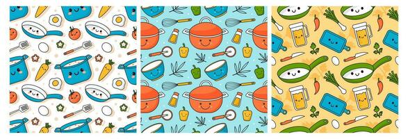 Set of Cooking Equipment Seamless Pattern Design  Illustration in Flat Cartoon Template Hand Drawn vector